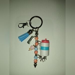 Charming Keychain with Blue Tassel and Beads